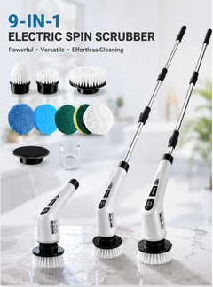 Electric Spin Scrubber – 7 Brush Heads & Adjustable Extension Handle